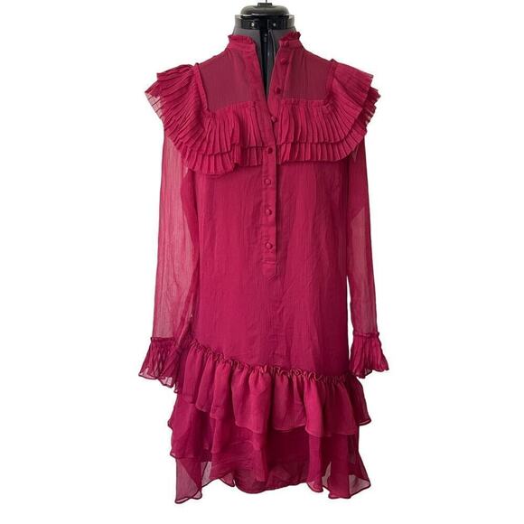 Ted Baker Anastai Dark Pink Ruffle Detail Chiffon Shirt Dress • Size 1/ US 4 🗣 - Picture 2 of 4